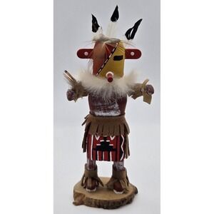 Vintage Kachina Doll Carved Wood Feather Fur Leather Hopi Style Sunset Crater AZ